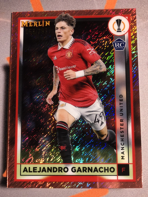 Garnacho ROOKIE NUMBERED out of 299 Topps Merlin 2023 Soccer trading card