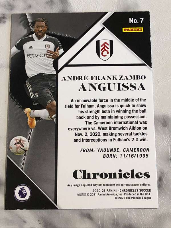 Zambo Anguissa ROOKIE Disco variation 2020 Soccer trading card
