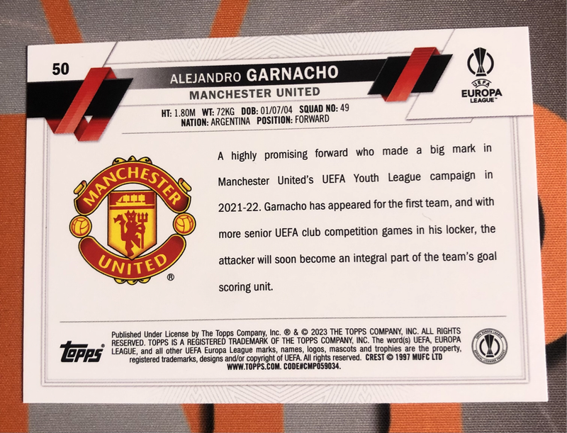 Garnacho ROOKIE Topps 2023 Soccer trading card 