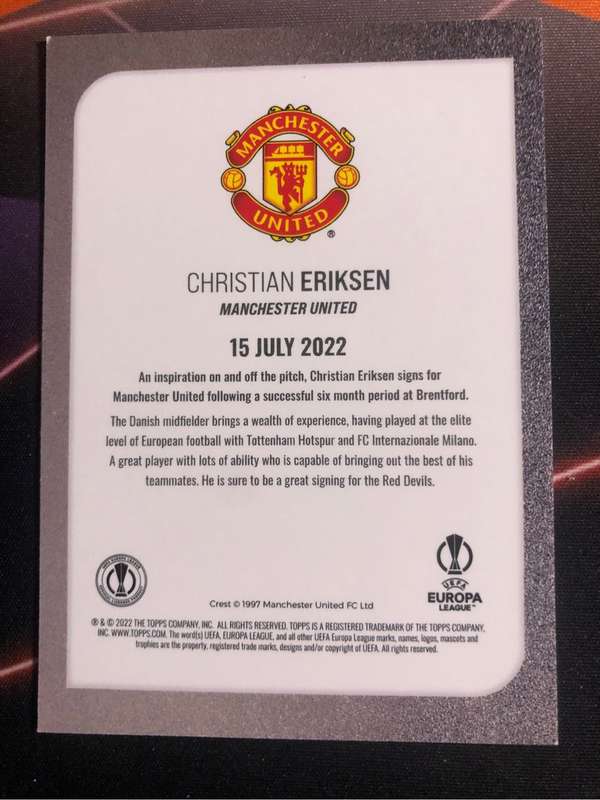 Christian Eriksen Topps 2022 Summer signings Soccer trading card