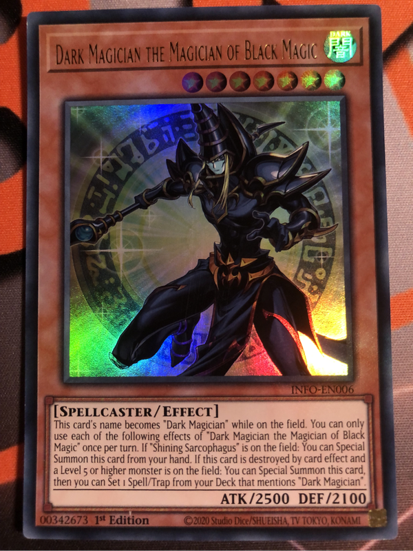 Dark Magician, The Magician of Black Magic INFO-EN006 Yugioh trading card