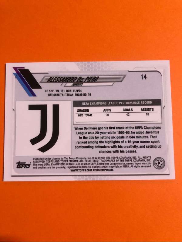 Alessandro Del Piero RARE Topps Steve Aoki LIMITED edition 2021 Soccer trading card
