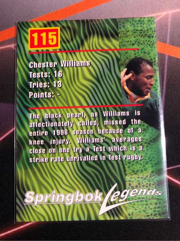 Chester Williams Springbok Legends 1997 Rugby trading card