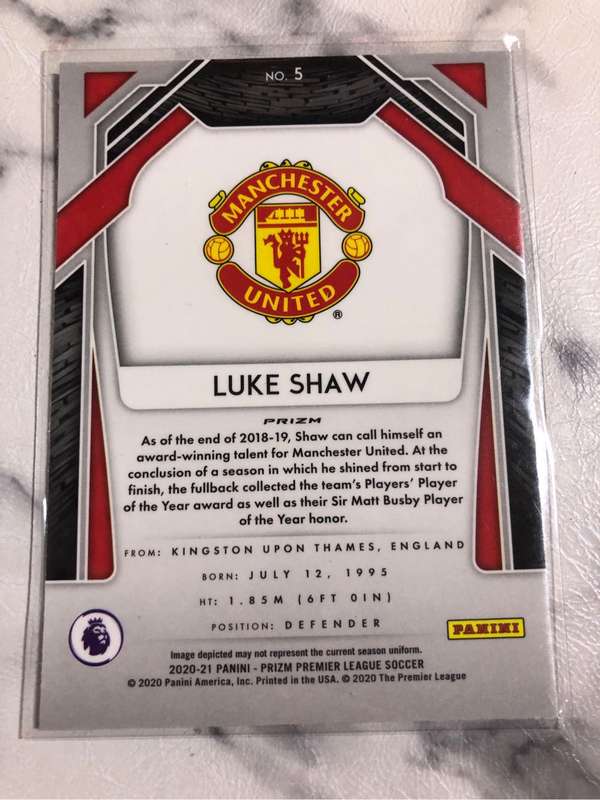 Luke Shaw GREEN Breakaway variant Manchester United PRIZM 2020 Soccer trading card