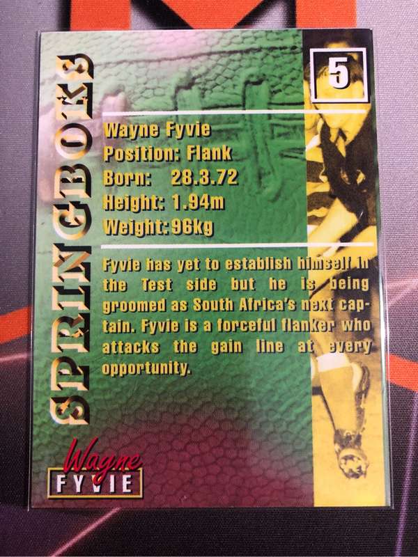 Wayne Fyvie RARE Springbok 1997 Rugby trading card