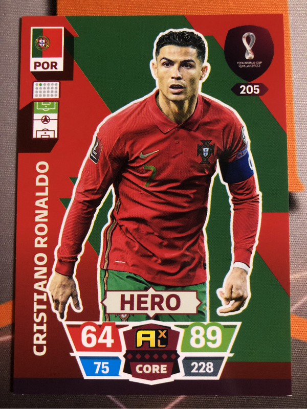 Cristiano Ronaldo HERO 2022 Qatar World Cup Adrenalyne Soccer trading card