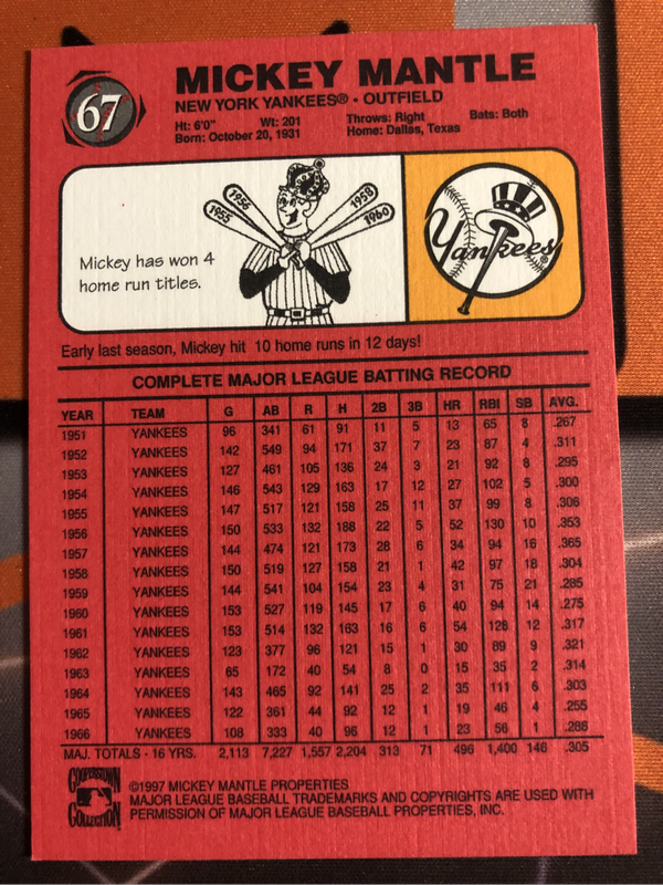 Mickey Mantle 1997 New York Yankees Rare Baseball trading card