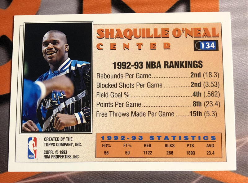 Shaquille Oneal Topps 1993 All Star NBA basketball trading card