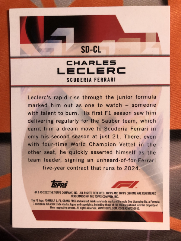 Charles Leclerc Rare REFRACTOR 2022 F1 Topps Chrome 2022 trading card