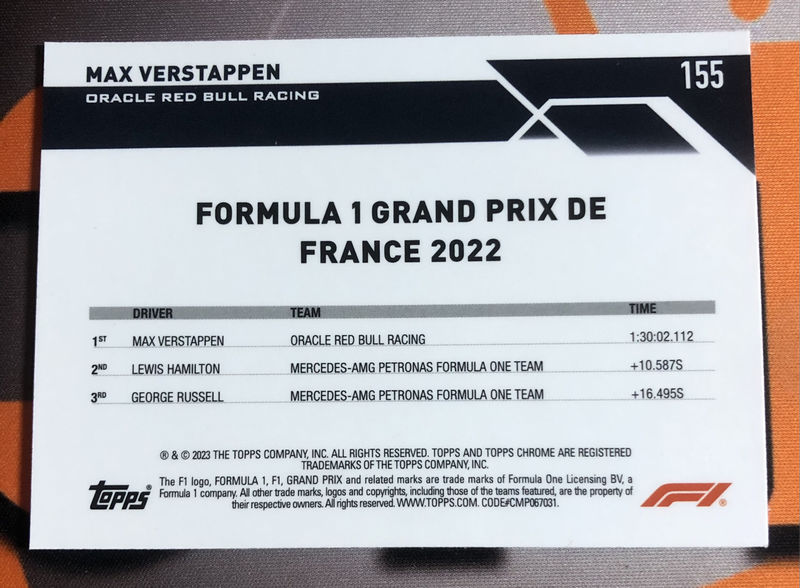 Max Verstappen RARE Formula One 2023 F1 trading card