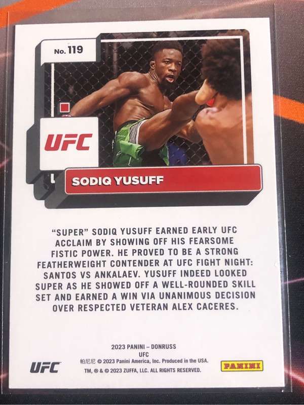 Sodiq Yusuff PINK Laser Super RARE Donruss REDEMPTION 2023 UFC trading card