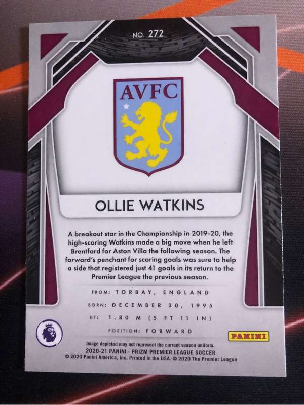 Ollie Watkins ROOKIE 2020 EPL Prizm Soccer trading card