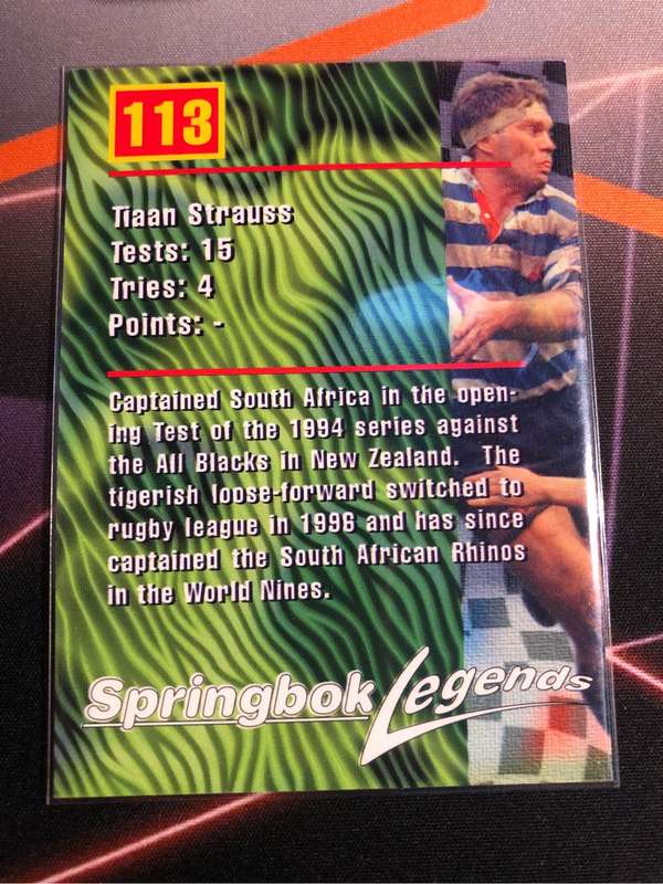 Tiaan Strauss Springbok Legends 1997 Rugby trading card