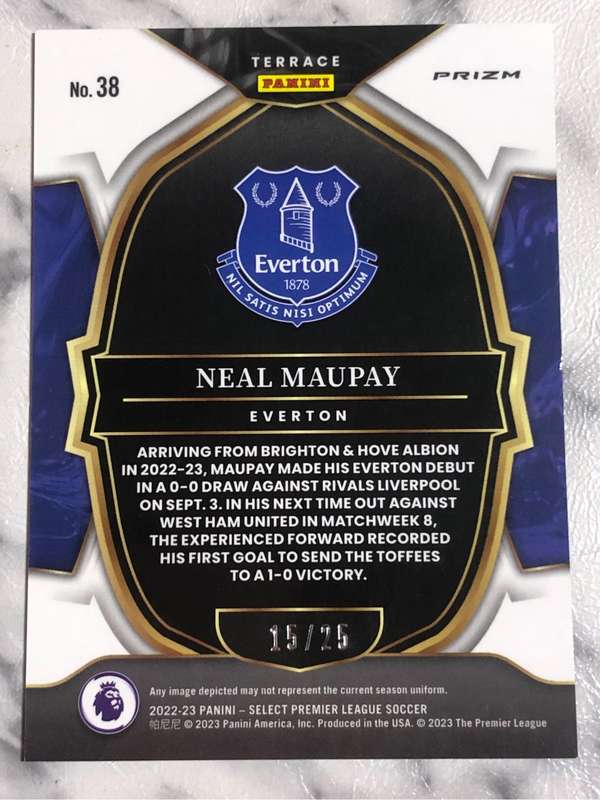 Neal Maupay NUMBERED out of 25 White Cracked Ice SELECT Soccer trading card