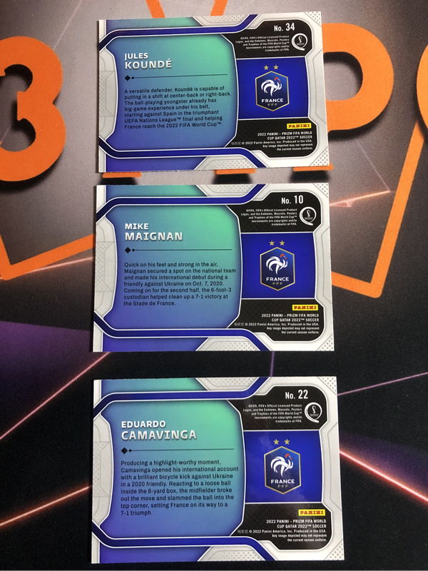 France  BUNDLE of 3 rare 2022 Soccer trading cards