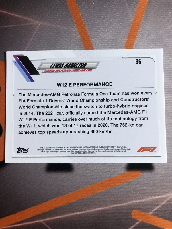 Lewis Hamilton RARE Formula One 2021 F1 Topps Chrome trading card
