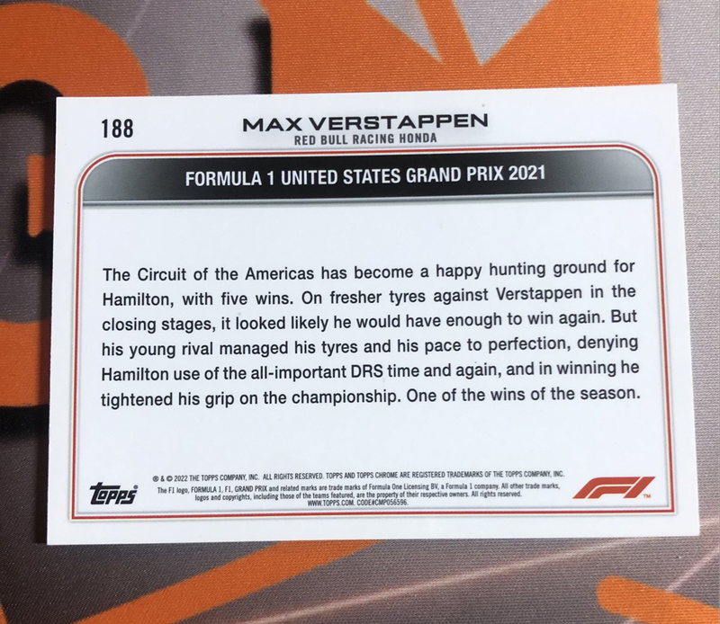 Max Verstappen RARE Formula One 2022 Topps Chrome F1 trading card