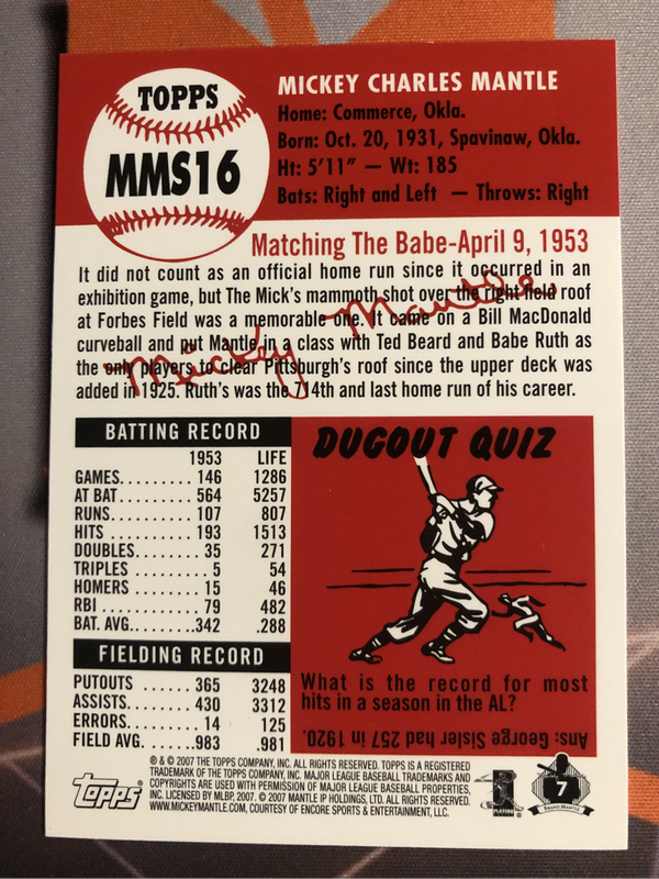 Mickey Mantle 2007 New York Yankees Rare Topps Baseball trading card