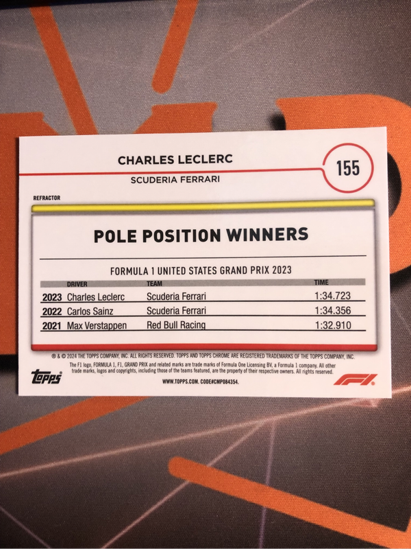 Charles Leclerc REFRACTOR 2024 F1 Topps Chrome 2024 trading card