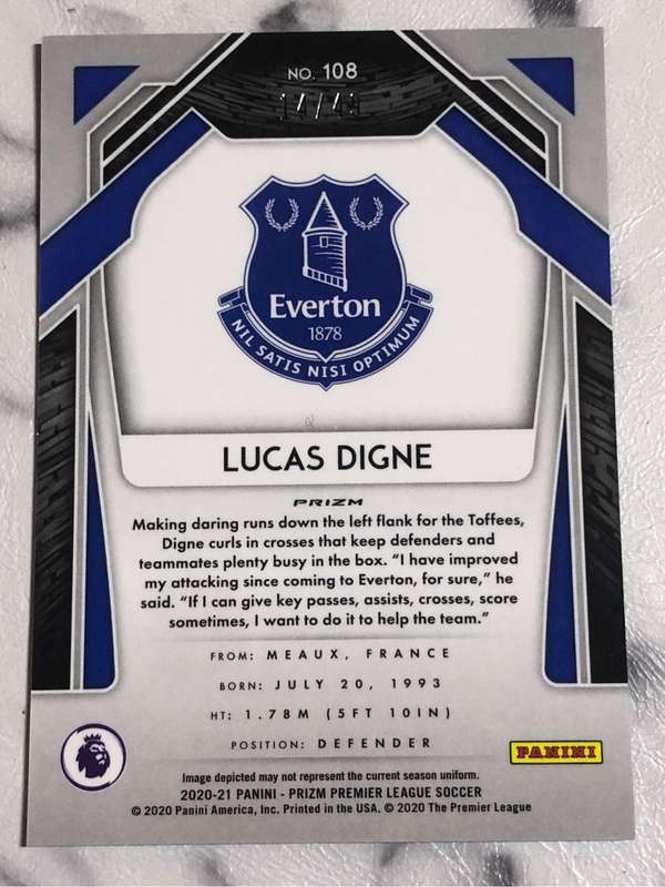 Lucas Digne NUMBERED out of 49 Aqua PRIZM 2020 Soccer trading card