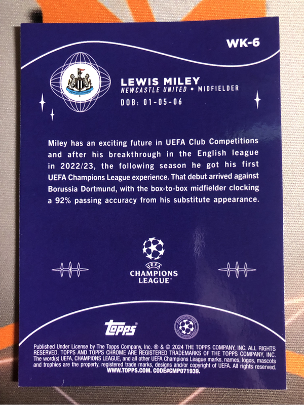 Lewis miley ROOKIE Refractor WONDERKIDS Topps Chrome Soccer trading card