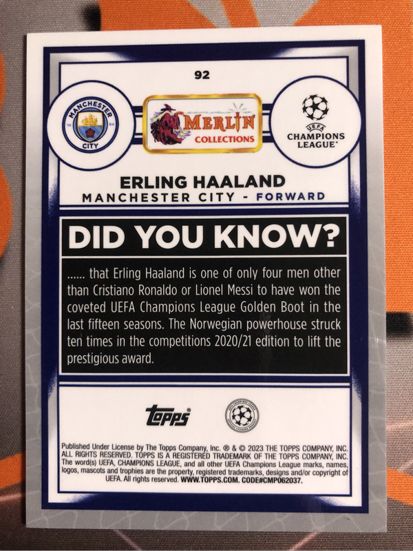 Erling Haaland NUMBERED out of 150 Topps Merlin 2023 Soccer trading card