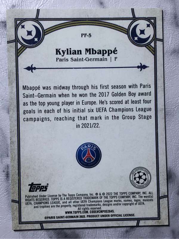 Kylian Mbappe REFRACTOR Prophecy Fulfilled Topps Merlin 2022 soccer trading card