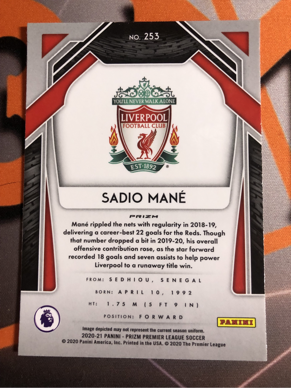 Sadio Mane Prizm Pink Ice Prizm 2020 Soccer trading card