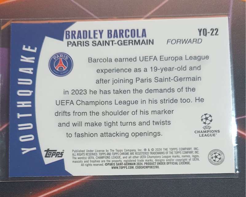 Bradley Barcola ROOKIE super RARE Youthquake insert 2024