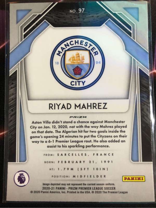 Riyad Mahrez PINK Wave PRIZM 2020 Soccer trading card