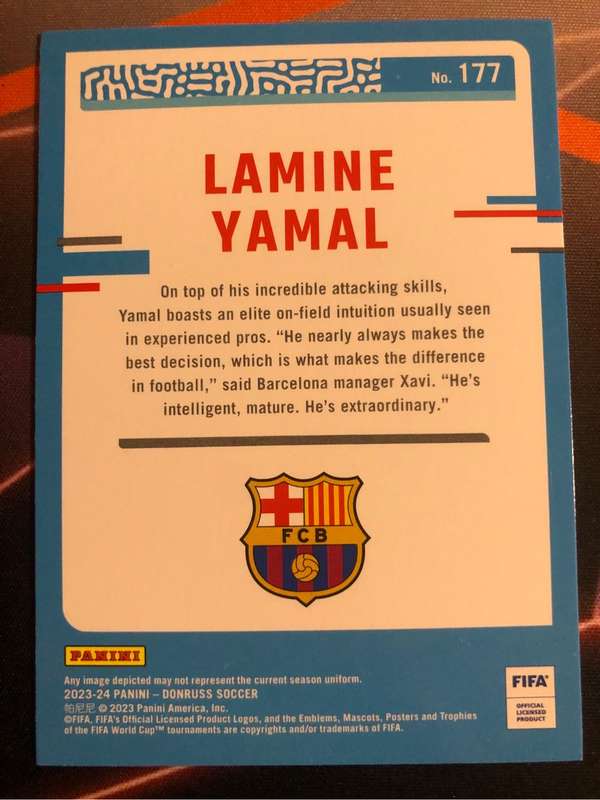 Lamine Yamal ROOKIE Donruss 2024 Barcelona Optic rated rookie soccer trading card