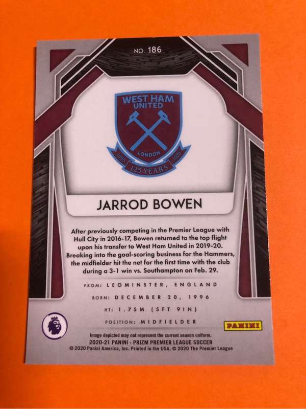 Jarrod Bowen ROOKIE Prizm 2020 Soccer trading card