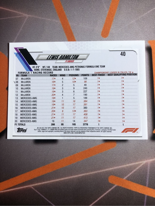 Lewis Hamilton RARE Formula One 2021 F1 Topps Chrome trading card