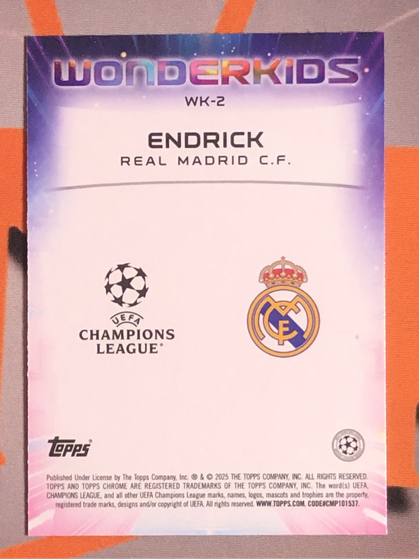 Endrick ROOKIE Wonderkids Refractor NEW Topps 2025 soccer trading card