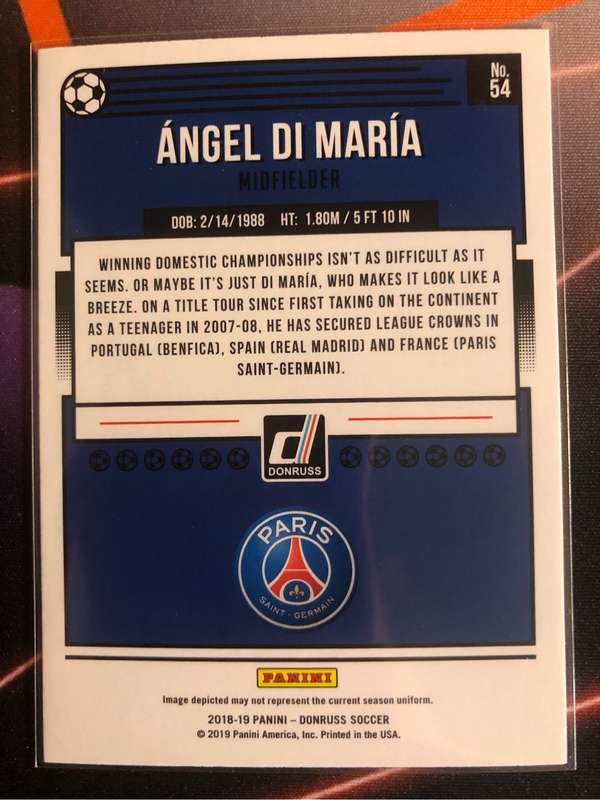 Angel Di Maria RARE 2018 Donruss Soccer trading card