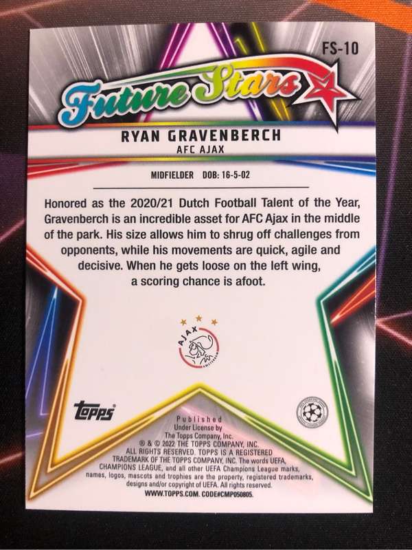 Ryan Gravenberch TOPPS Jade edition 2022 Soccer trading card