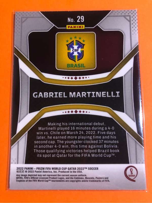 Gabriel Martinelli ROOKIE Prizm 2022 World Cup Soccer trading card