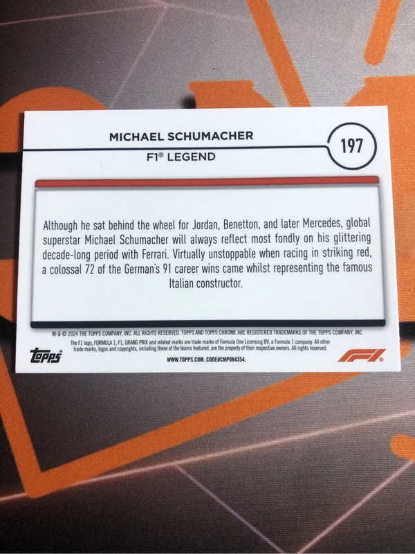 Michael Schumacher RARE Formula One 2024 F1 Topps Chrome trading card