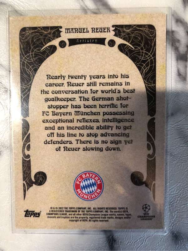 Manuel Neuer ARTISTRY Topps Deco 2022 RARE soccer trading card