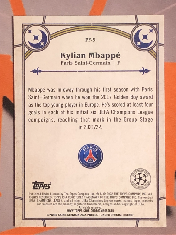 Kylian Mbappe RARE REFRACTOR Topps merlin REFRACTOR 2022 Soccer trading card 
