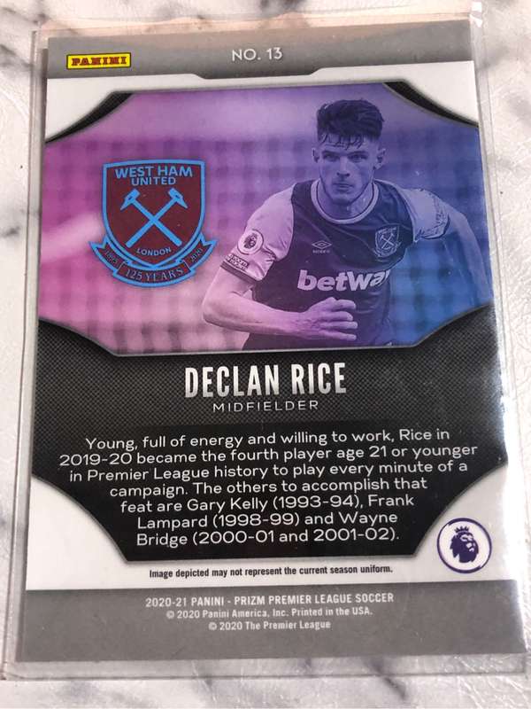 Declan Rice PRIZM Fireworks  2020 Soccer trading card