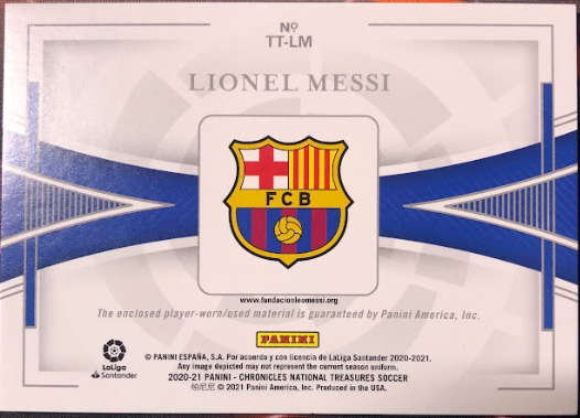 Lionel Messi NUMBERED out of 49 Player Worn 2020/21 RARE National Treasures soccer trading card