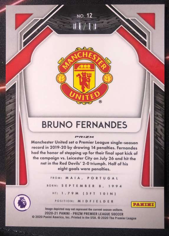 Bruno Fernandes NUMBERED 1 OUT OF 10 Prizm Breakaway GOLD 2020-2021 Man United SOCCER TRADING CARD