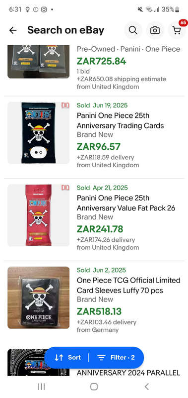 One Piece Panini 25th Anniversary SEALED pack of 8 SPECIAL One Piece trading cards