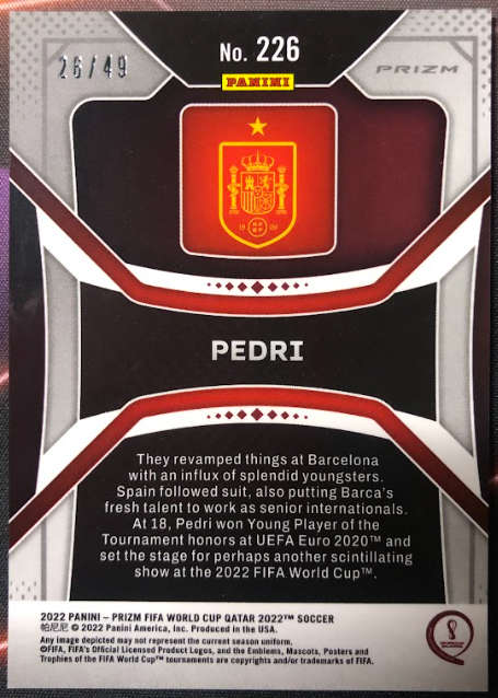 Pedri 2022 Prizm FIFA WORLD CUP QATAR - OUT OF 49 (ONLY 49 IN THE WORLD!) SOCCER TRADING CARD