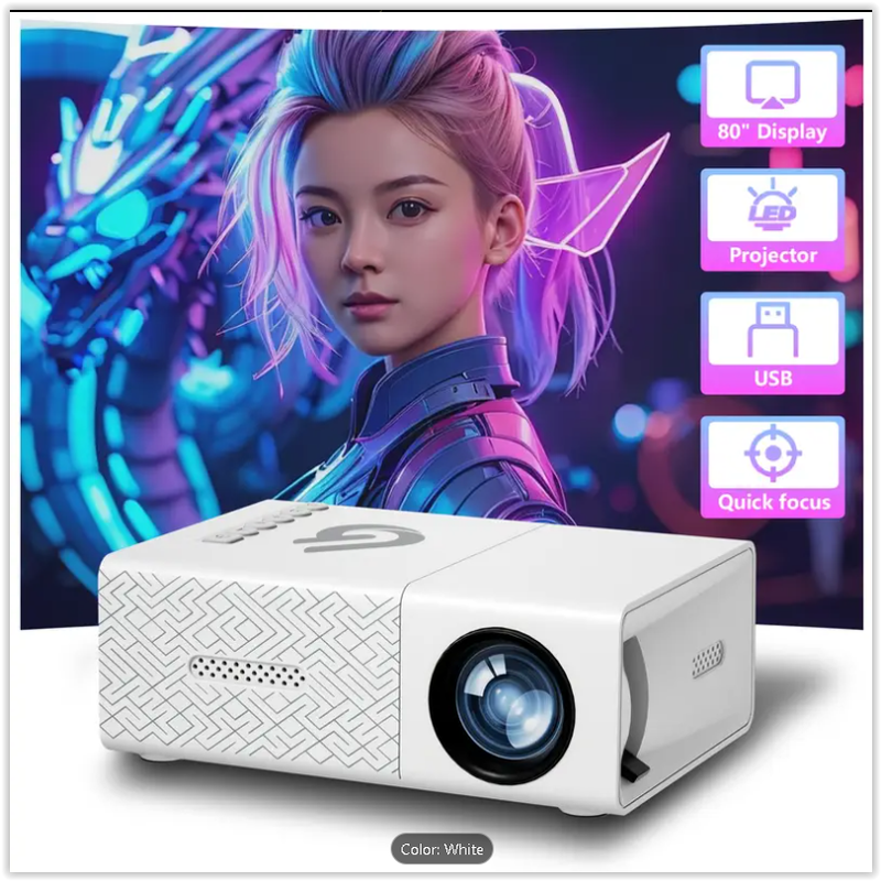 GTEQY Portable Mini Projector, Home Projector, Best Viewing Experience, Fast Gathering, LED Light