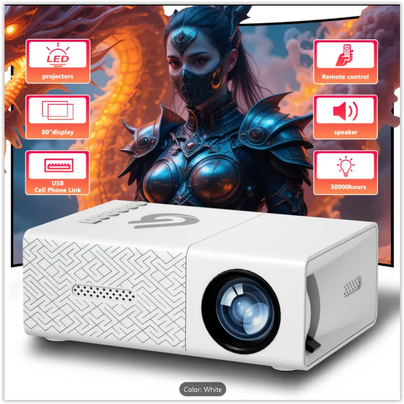 GTEQY Portable Mini Projector, Home Projector, Best Viewing Experience, Fast Gathering, LED Light