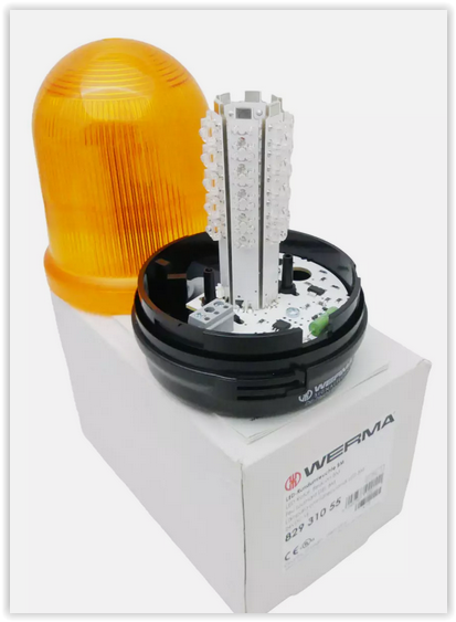 Werma 829 Series Yellow Rotating Beacon, 24 V, Base Mount, LED Bulb, IP65  RS Stock No.:  829 310 55