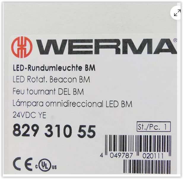 Werma 829 Series Yellow Rotating Beacon, 24 V, Base Mount, LED Bulb, IP65  RS Stock No.:  829 310 55
