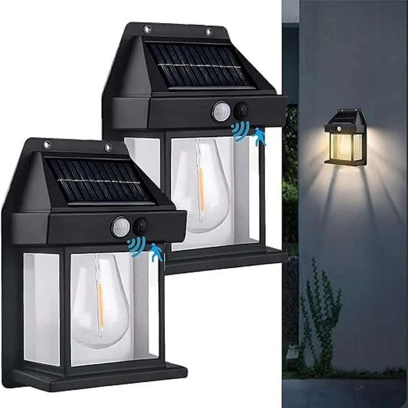 2 x Solar Outdoor Solar Wall Lanterns with Motion Sensor | IP65 Waterproof | Auto On/Off